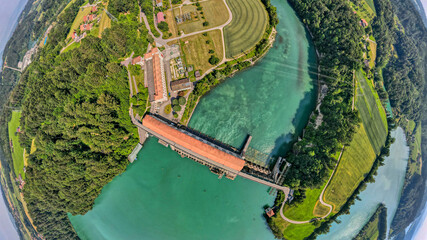 Naklejka premium Illustration vom Wasserkraftwerk Mühleberg bei Bern, Schweiz 