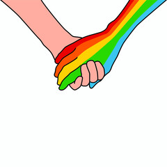 LGBTQ Plus Holding Hands Rainbow Flag Lesbian Gay Bisexual and Transgender Pride Vector Template Design Element