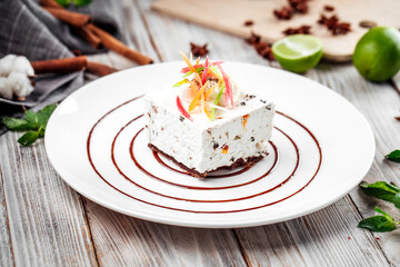 Dessert candied fruit cheesecake decorated plate