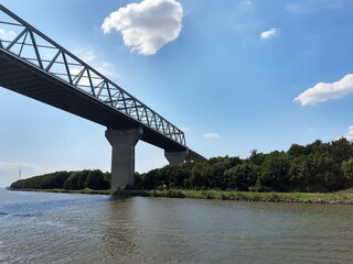 Fototapeta na wymiar High bridge in Brunsbüttel in Northern Germany