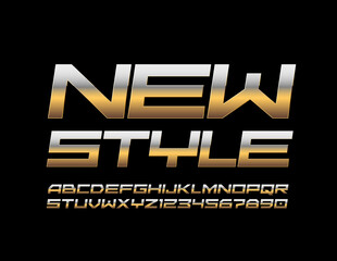 Vector chic banner New Style. Trendy elite Font. Creative Gold Alphabet Letters and Numbers