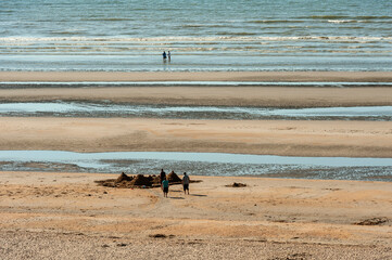 sand castle at low tide on the beach of Ostend, Belgium