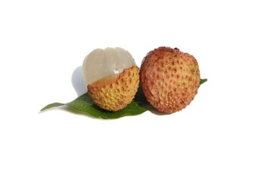 Lichi or Lychee Fruit with Water Drops Isolated on White Background in Horizontal Orientation