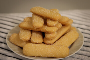 Delicious crispy biscuit coated with sugar crystals.