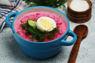 Cold soup from beetroot - a traditional dish of Eastern European cuisine