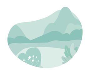 Green highland field with mountain on background