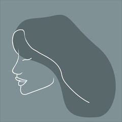 The face of the girl. White line, siluet. Abstraction, vector