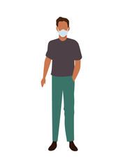 young man wearing medical mask character