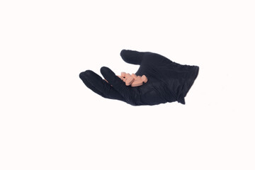 pills and glove on white background
