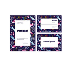 Poster concept with place for text. Flat neon illustration. A linear hand holds a dart and aims at the target. Funny lettering. Concept for print or web use. On a dark blue background.