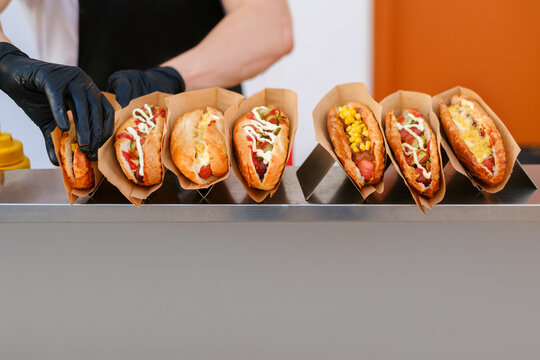 Variety Of Hotdogs With Different Filling