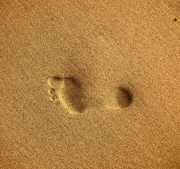Fototapeta na wymiar Paseo por playa de arena rubia dejando huella