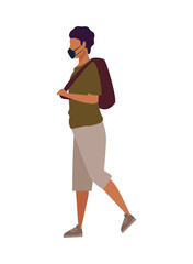 young afro man wearing medical mask character