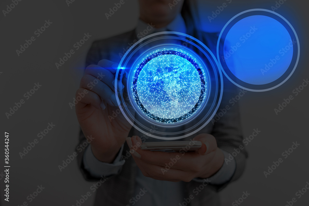 Poster digital image of distant solar system showing global technology networks. elements of this image fur