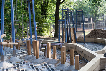 Concreting of structural elements on a sports playground.