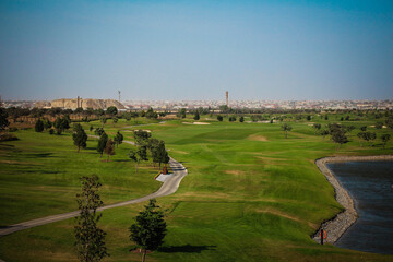 Golf. Sport. Green garden. Golf area. Background.