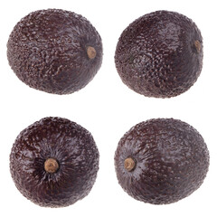 set of black avocado haas isolated on white