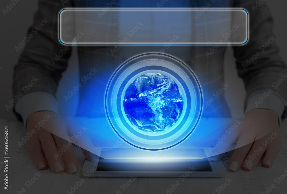 Poster digital image of distant solar system showing global technology networks. elements of this image fur