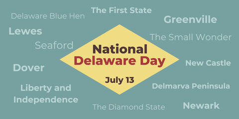 National Delaware Day. It is celebrated on July 13. Vector banner, poster, greeting card with Delaware day. Abstract elements of the Delaware state flag.
