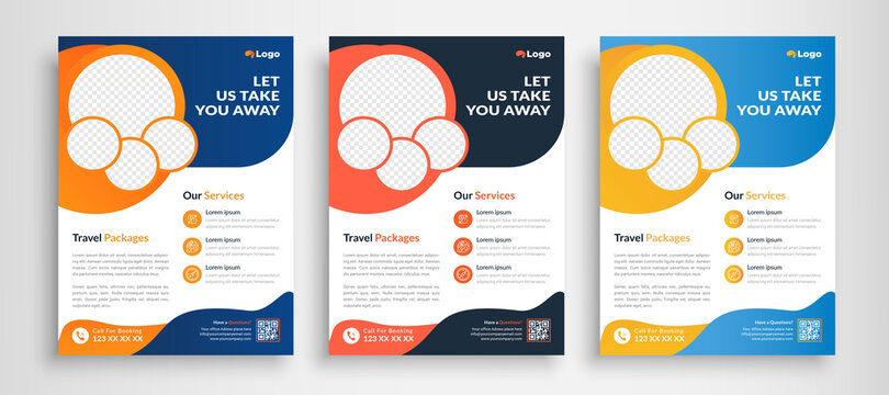 Travel Flyer poster pamphlet brochure cover design layout background, three colors scheme, vector template in A4 size - Vector