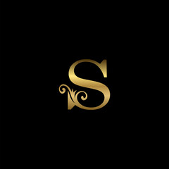 Golden S Initial Letter luxury logo icon, vintage luxurious vector design concept alphabet letter