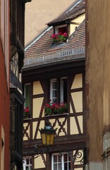Fototapeta na wymiar Beautiful window with traditional colorful houses in La Petite France, Strasbourg