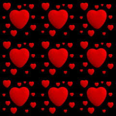 seamless pattern with red hearts on a black background