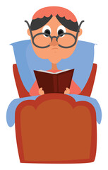 Granny reading book, illustration, vector on white background
