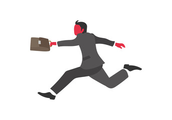 Fototapeta na wymiar Businessman running in a hurry. Dressed in formal office suit, tie and briefcase . Flat style vector image.