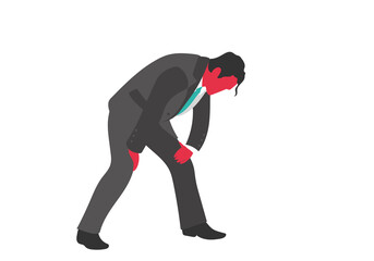 Tired and exhausted business man dressed in formal office suit and tie. Flat style vector image.