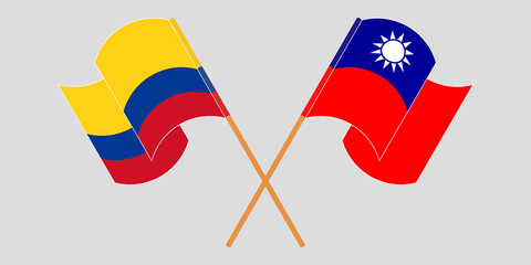 Crossed and waving flags of Colombia and Taiwan