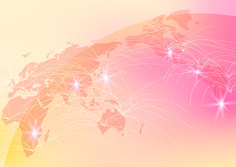 Fototapeta na wymiar ピンク色のグローバルネットワークサイバーコミュニケーションITイメージ背景