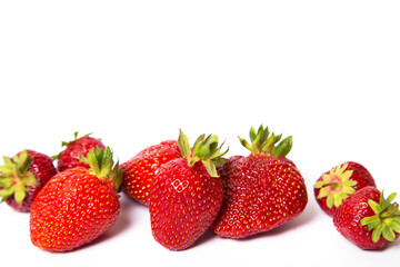Strawberries on a white background.