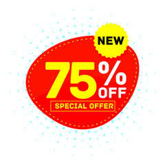 75% off discount sticker, Special offer sale red tag isolated vector illustration. Discount offer price label,symbol for advertising campaign in retail, sale promo marketing.