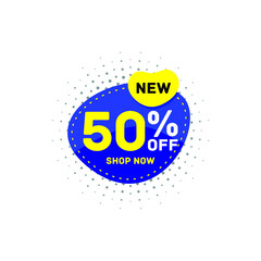 50% off discount sticker, Special offer sale blue tag isolated vector illustration. Discount offer price label,symbol for advertising campaign in retail, sale promo marketing.