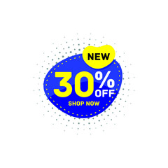 30% off discount sticker, Special offer sale blue tag isolated vector illustration. Discount offer price label,symbol for advertising campaign in retail, sale promo marketing.
