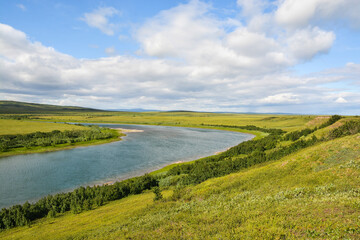 Fototapeta na wymiar The river in the tundra of the Yamal.