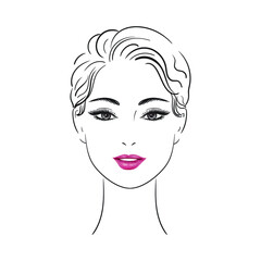Beautiful woman face. Line illustration. The head of a girl.Logo. Vector Stock illustration isolated on white background.