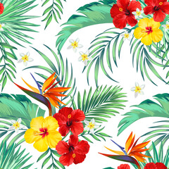 Trendy vector pattern in tropical style. Seamless botanical print for textile, print, fabric on hand drawn background.