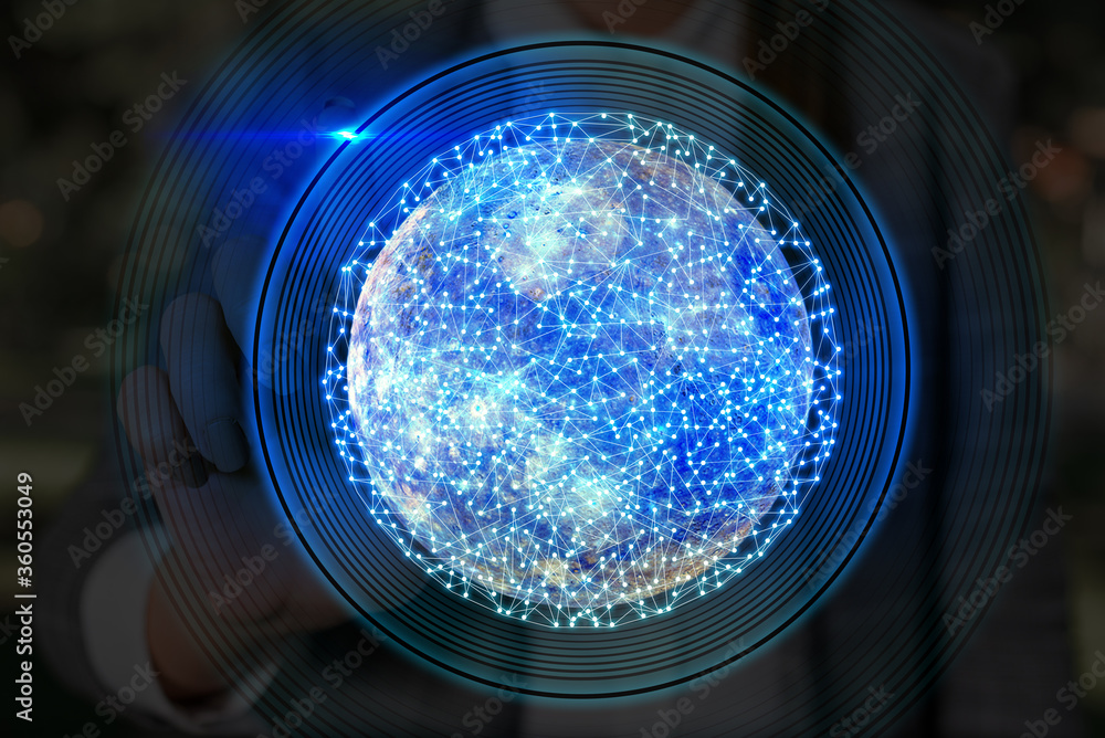 Poster digital image of distant solar system showing global technology networks. elements of this image fur