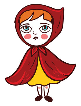 Sad Red Riding Hood, Illustration, Vector On White Background