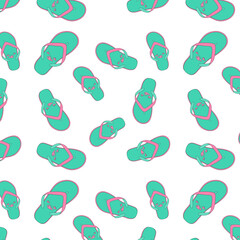 Seamless pattern mint pink flip flops for everyday walking in the summer, for the pool, for hot weather vector illustration collection