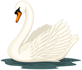 Vector illustration of a swan in water, against a white background. - obrazy, fototapety, plakaty