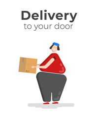 Smiling courier. Gender neutrality men, unisex, gender neutral clothing, hairstyle. Express delivery of packages to your door at home. Flat style illustration. Can be used for infographic