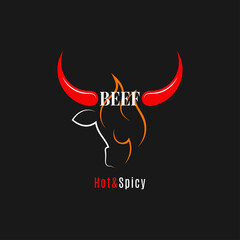 Beef bull logo. Hot beef with chili pepper