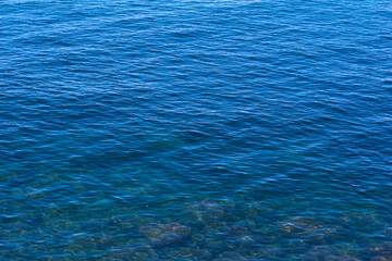 Obraz premium Beautiful ocean background. Blue background of the sea. Nature. Rest by the sea. Blue sky.