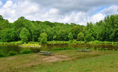 Fototapeta na wymiar Woodland & Recreation Area at Royal Lake, Fairfax, Virginia, USA