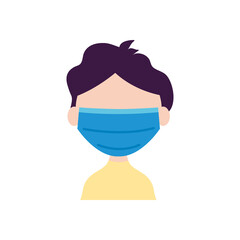 boy wearing medical mask icon, flat style