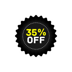35% off discount sticker, sale black tag isolated vector illustration. Discount offer price label,symbol for advertising campaign in retail, sale promo marketing.Sale banner template