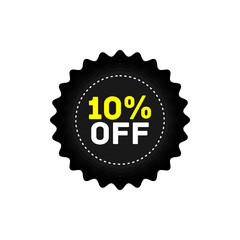 10% off discount sticker, sale black tag isolated vector illustration. Discount offer price label,symbol for advertising campaign in retail, sale promo marketing.Sale banner template